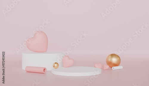 Wallpaper Mural Romantic Pink Gold Heart Display Minimalist Product Stage Torontodigital.ca