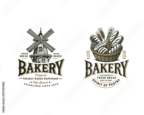 Set bundle vintage bread bakery store logo design for beverages business company