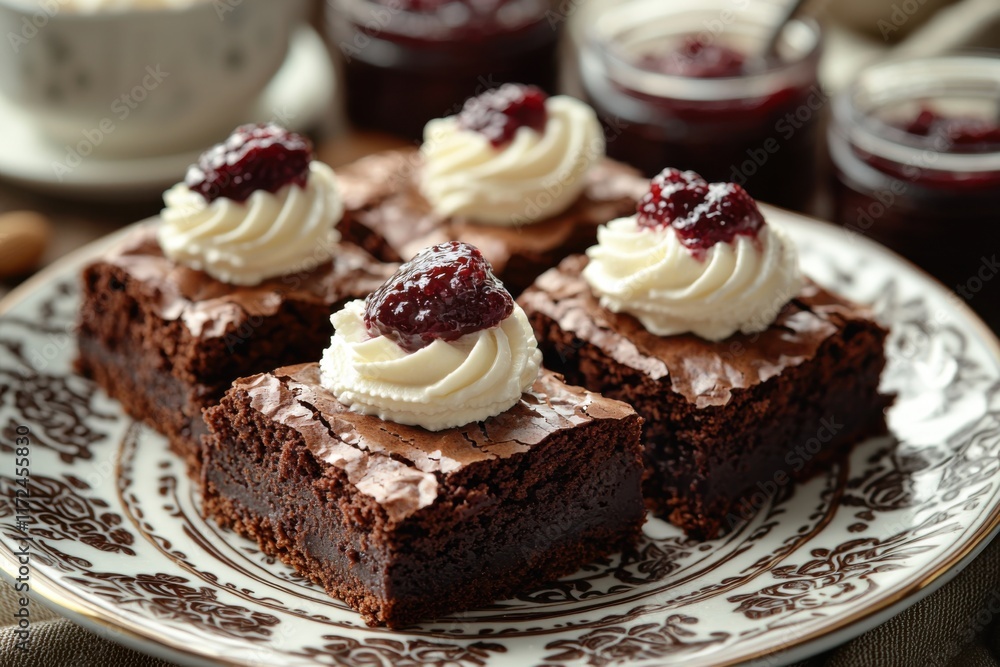 Chocolate Brownies with Cream and Jam Chocolate Brownies with Cream and Jam