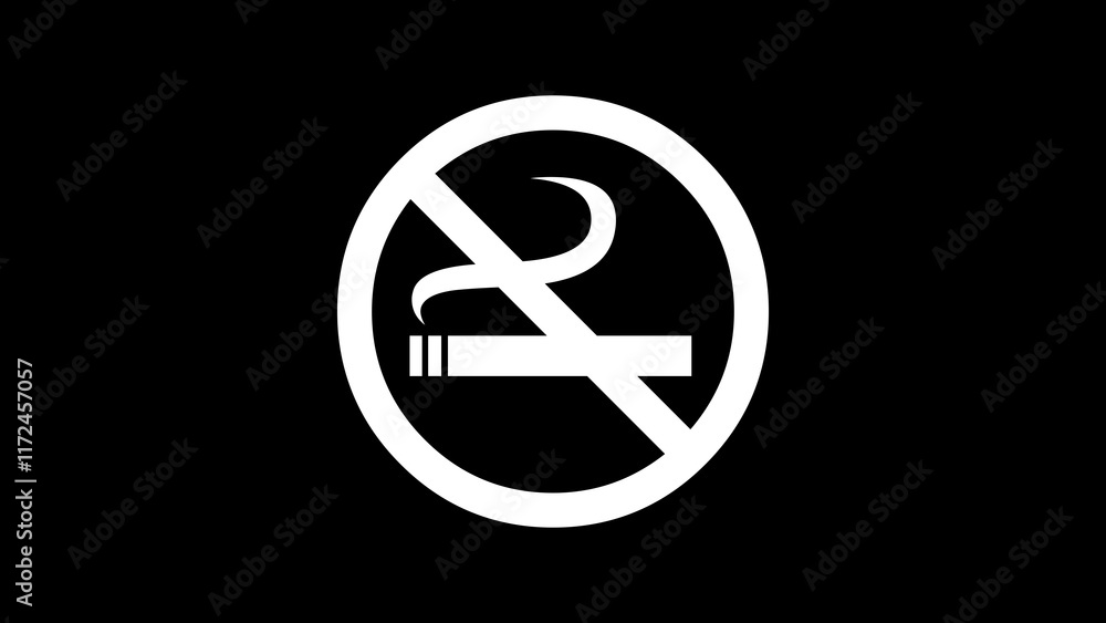 Cigarette No Smoking sign white color in black background Cigarette No Smoking sign white color in black background