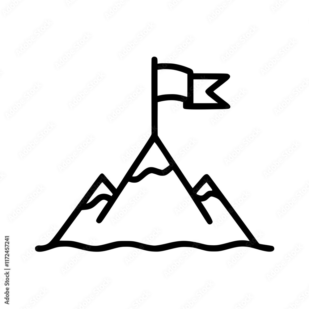 The flag is planted on the mountaintop in outline icon style, business and finance theme. The flag is planted on the mountaintop in outline icon style, business and finance theme.