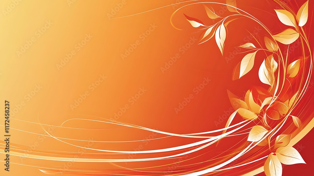 Abstract Orange Background with Elegant Floral Design Abstract Orange Background with Elegant Floral Design