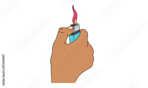 line art color of hand holding lighter illustration