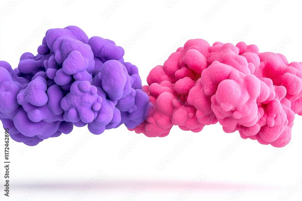 Fototapeta premium A photostock of a pink and purple mist-like particle effect, blending softly and glowing against a white background for a dreamy look. High Quality
