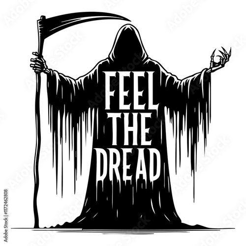 Grim Reaper Silhouette Vector Illustration with the text "Feel the dread"
