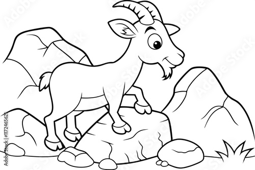Cartoon Mountain Goat Coloring Page Animal, Rocks, Nature, Wildlife, Drawing