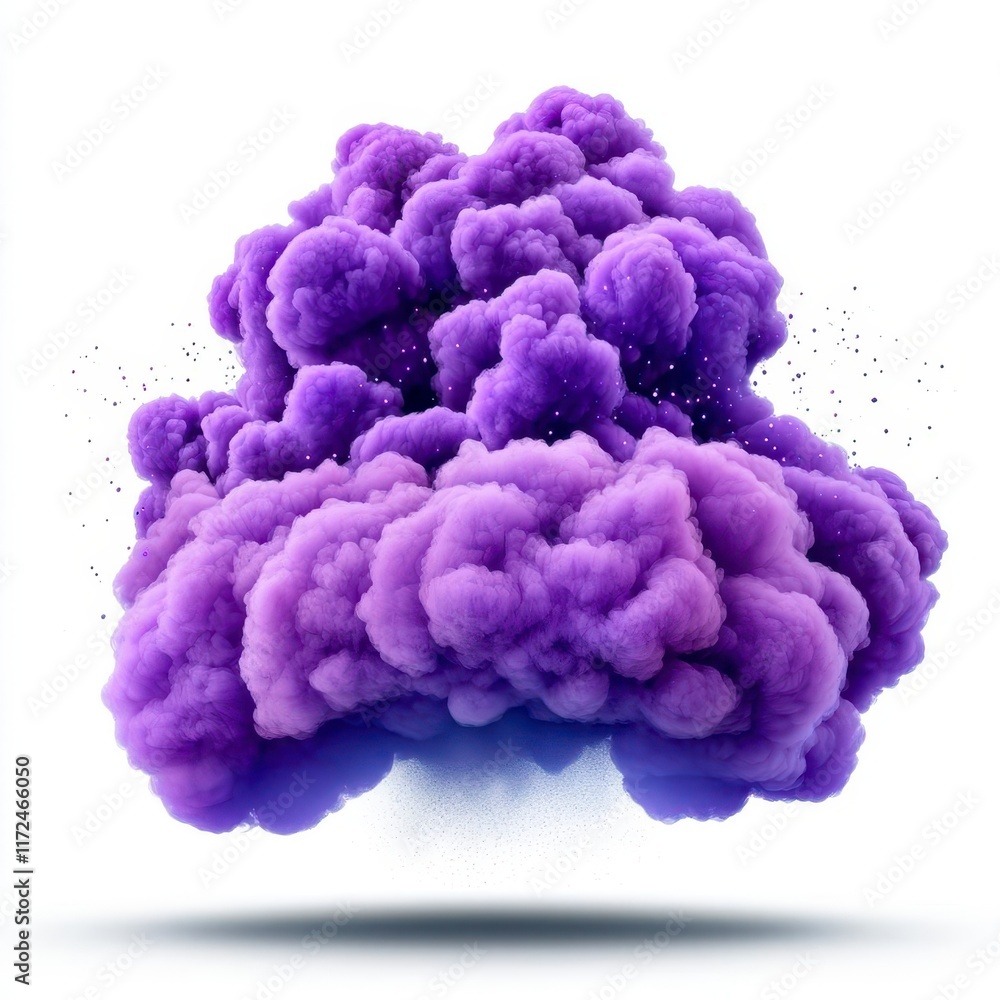 A photostock of an abstract purple particle cloud with glowing mist, floating softly on a white background for magical and ethereal designs. High Quality A photostock of an abstract purple particle cloud with glowing mist, floating softly on a white background for magical and ethereal designs. High Quality