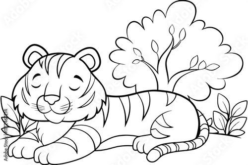 Adorable Sleeping Tiger Cub Coloring Page Jungle Animal Illustration