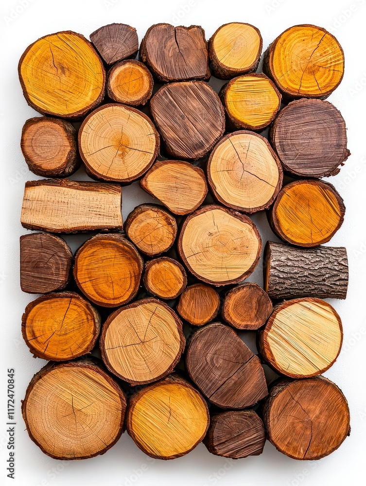 A photostock of neatly stacked firewood logs, arranged dynamically and isolated on a clean white background for a natural and rustic theme. High Quality A photostock of neatly stacked firewood logs, arranged dynamically and isolated on a clean white background for a natural and rustic theme. High Quality