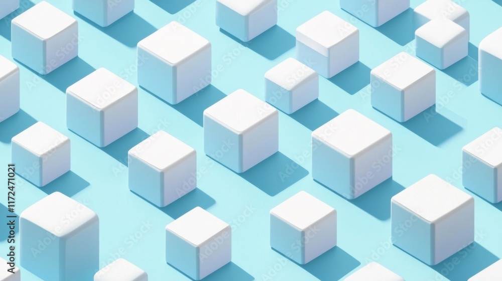 Abstract pattern of white cubes on light blue background. Abstract pattern of white cubes on light blue background.