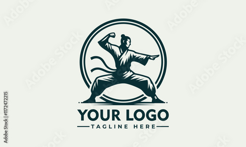 vector logo martial artist design with dynamic pose in circle, suitable for posters, branding, apparel, and sportsrelated designs