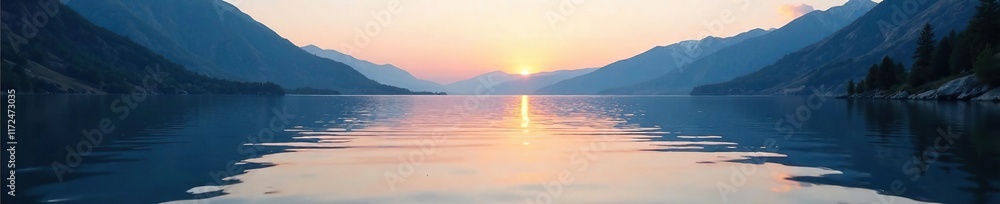 Fototapeta premium Water ripples on a still mountain lake at dawn, calm, morning