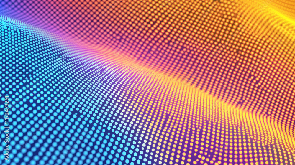 Naklejka premium Colorful digital wave of dots flowing across gradient background for data visualization