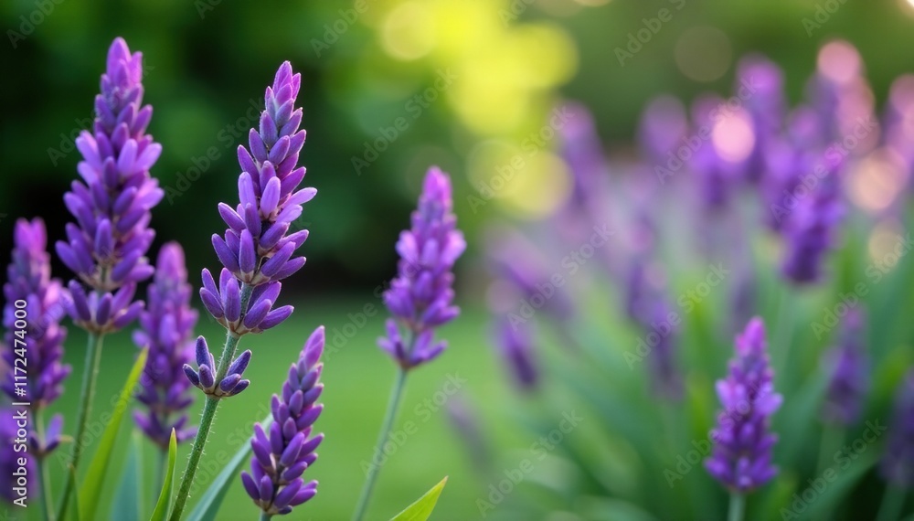 Purple lavender blooming in the garden with green leaves, blossom, nature, garden Purple lavender blooming in the garden with green leaves, blossom, nature, garden