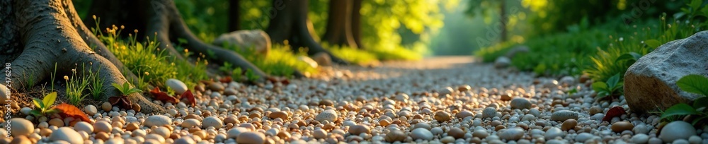 Gravel and small pebbles covering the ground with trees, ground, rocks, landscape Gravel and small pebbles covering the ground with trees, ground, rocks, landscape