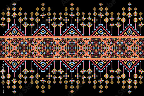 Cross stitch pattern concept showcasing traditional ethnic geometric pattern, Design for textile, background,carpet,wallpaper,clothing,wrapping,Batik,fabric,Vector illustration	