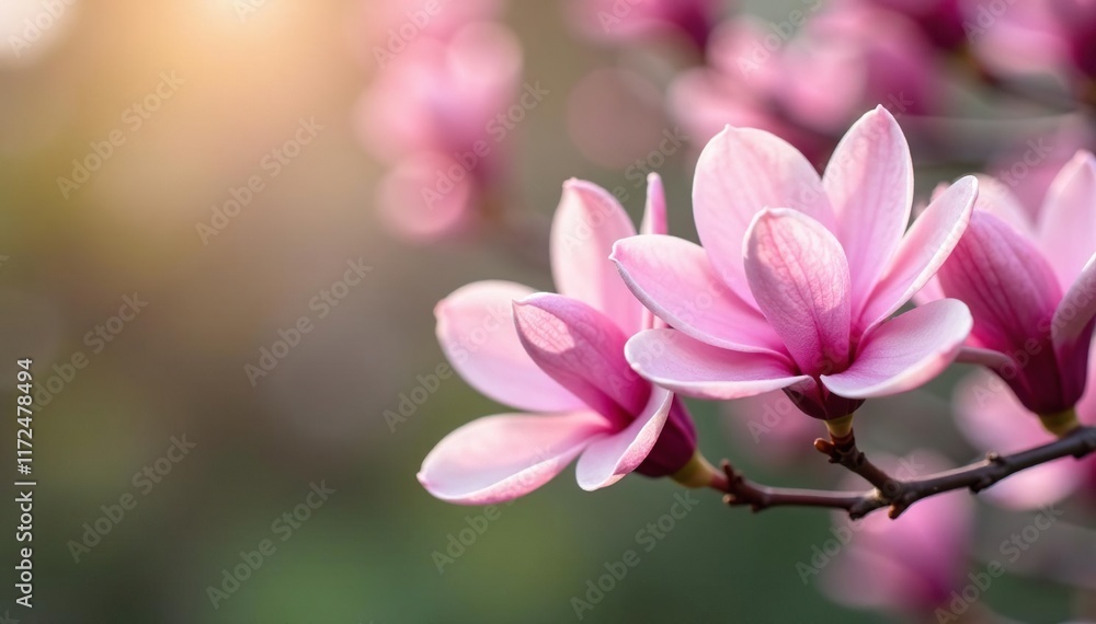Delicate pink flowers on a magnolia tree branches, pink blooms, spring, early spring blooms Delicate pink flowers on a magnolia tree branches, pink blooms, spring, early spring blooms