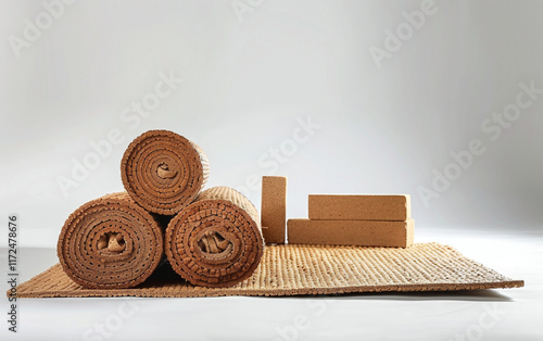 Essential Yoga Accessories Isolated on white background.PNG photo