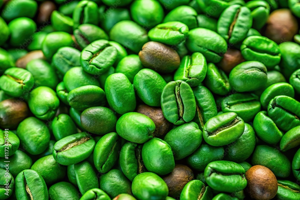 Lush Green Coffee Beans: Close-Up Macro Shot for Beverage & Food Industry Lush Green Coffee Beans: Close-Up Macro Shot for Beverage & Food Industry