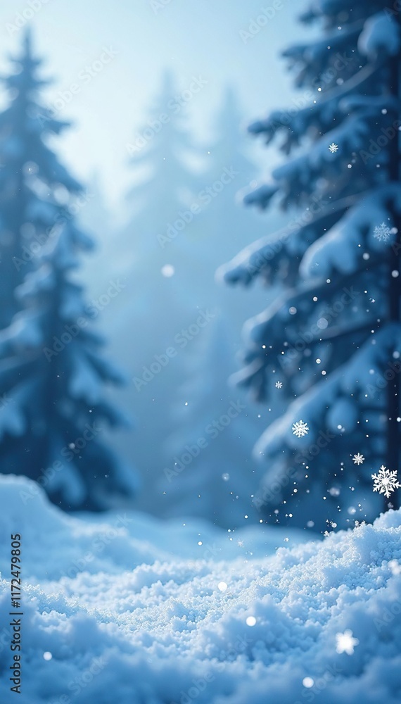 Fototapeta premium Frosty winter background with large snowflakes falling from the sky, wintry scene, frosty