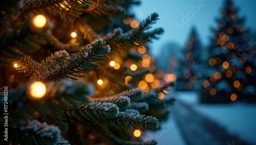 Wallpaper Mural Twinkling lights adorn the branches of pine trees, decorated pine trees, festive atmosphere, tree lighting Torontodigital.ca