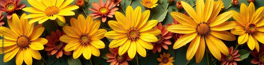 Yellow and brown flowers in a spiral arrangement, natural, autumn, golden Yellow and brown flowers in a spiral arrangement, natural, autumn, golden