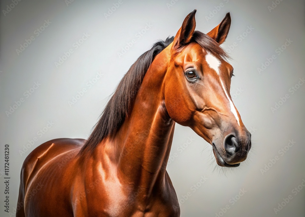 Fototapeta premium Majestic Brown Horse Studio Portrait, Clean Background - Stock Photo