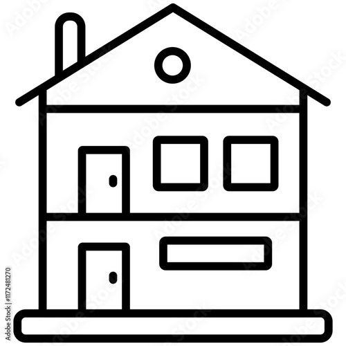 Bungalow Line Icon Style