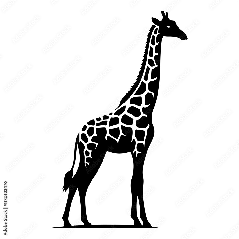 Fototapeta premium Giraffe silhouette vector. Giraffe flat icon silhouette vector art illustration on a white background