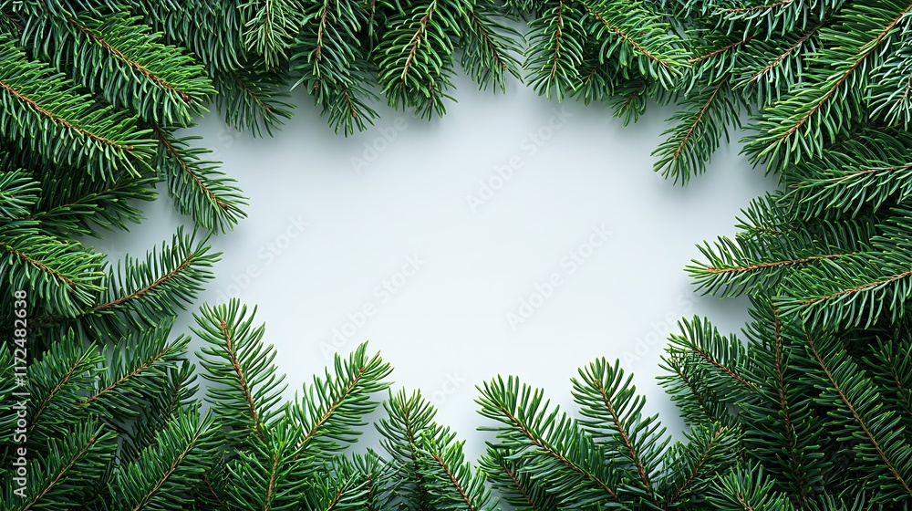 A crisp and clean border of pine leaves, layered symmetrically for depth, natural shadows and vivid green colors enhancing the frame, the central area left empty for text, hd quality. --ar 16:9 A crisp and clean border of pine leaves, layered symmetrically for depth, natural shadows and vivid green colors enhancing the frame, the central area left empty for text, hd quality. --ar 16:9