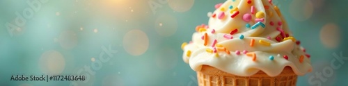 Sprinkles melting on top of an ice cream cone in sunlight, dessert toppings, , sprinkles