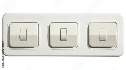 A three-switch light panel with white rocker switches, arranged on a white background for a clean, organized appearance. photo