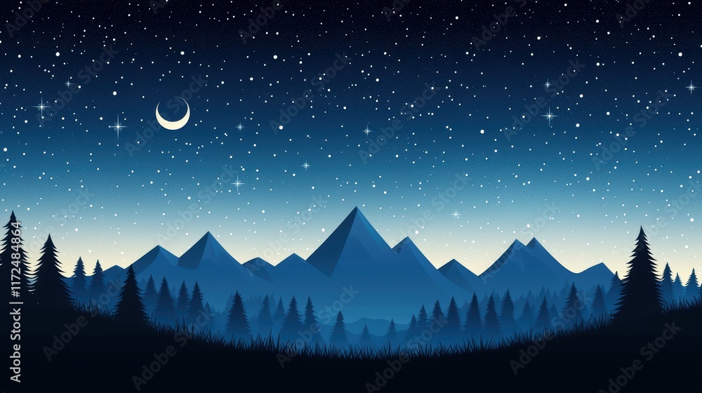 Fototapeta premium A mountain range silhouetted against a star filled night sky, its peaks sharp and jagged, conveying a sense of grandeur, awe, and the immensity of nature.