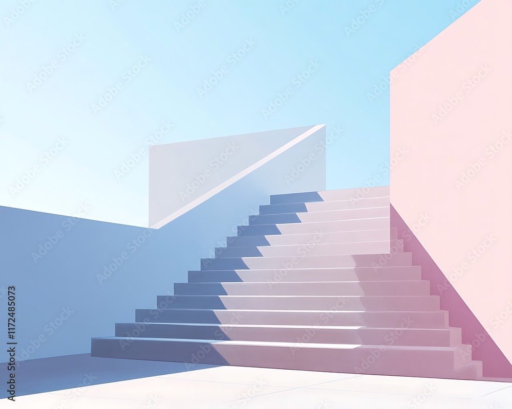 A minimalist beige staircase rendered in 3D, showcasing clean, modern A minimalist beige staircase rendered in 3D, showcasing clean, modern
