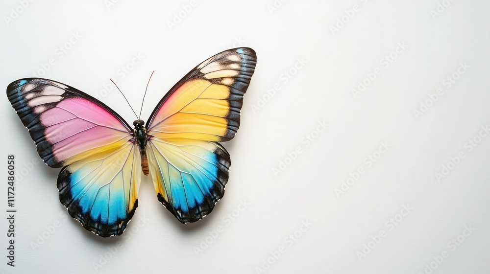 Obraz premium Beautiful butterfly with color flag transgender on white background.