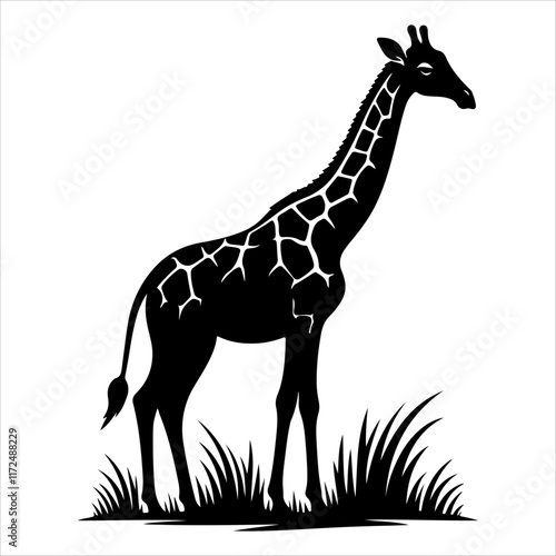 Giraffe silhouette vector. Giraffe flat icon silhouette vector art illustration on a white background