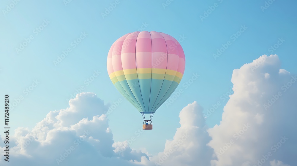 Fototapeta premium Pastel Hot Air Balloon Soaring Above Fluffy Clouds