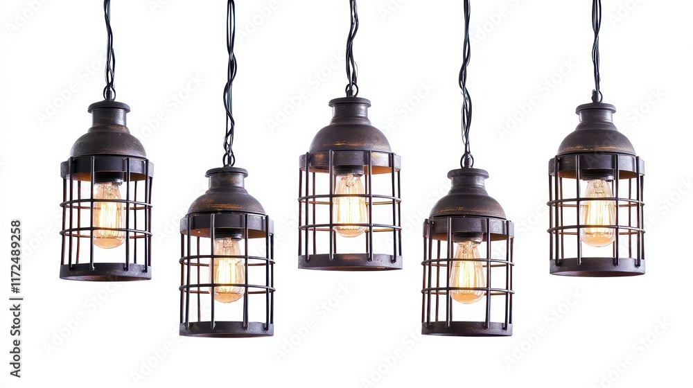 Collection of Cage Pendant Light front view full length on white background. Collection of Cage Pendant Light front view full length on white background.