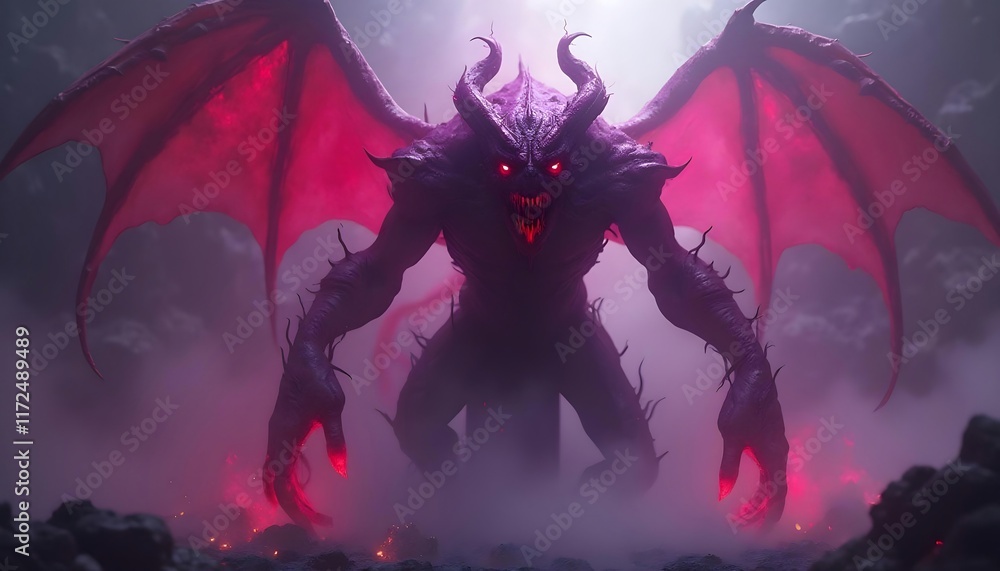 Menacing Demon: Fiery Wings and Glowing Eyes in Dark Fantasy Art Menacing Demon: Fiery Wings and Glowing Eyes in Dark Fantasy Art