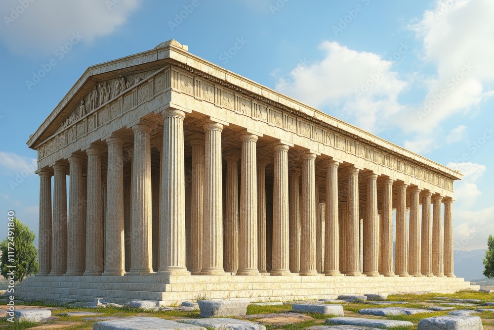 Ancient Greek Temple Ruins under a Blue Sky Ancient Greek Temple Ruins under a Blue Sky