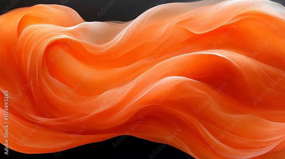 Fototapeta premium Abstract orange fabric waves on black.