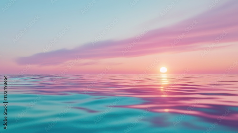 Obraz premium A breathtaking sunrise over a tranquil ocean, with vibrant hues of orange, pink, and purple painting the sky as the sun slowly emerges on the horizon.