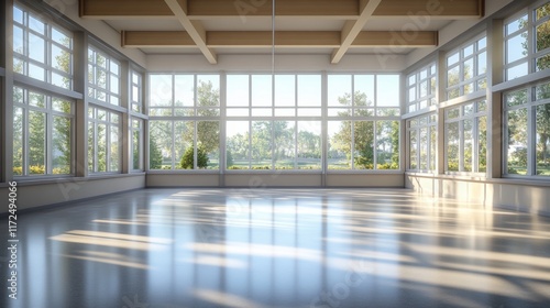 Wallpaper Mural Sunlit Empty Room with Large Windows and Garden View Torontodigital.ca