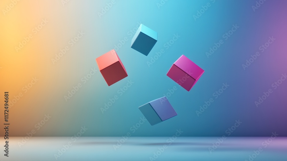 Colorful Floating Cubes in Abstract Background with Soft Lighting Colorful Floating Cubes in Abstract Background with Soft Lighting
