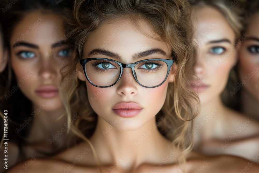 Woman with Glasses Surrounded by Friends Woman with Glasses Surrounded by Friends