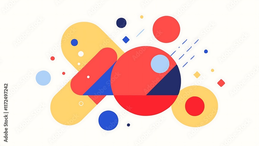 Naklejka premium Abstract Geometric Shapes with Soft Curves and Bold Colors in Mid-Century Modern Style Digital Art