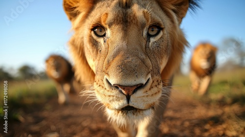 A group of conservationists relocating a pride of lions to a protected area, where they will be safe from poaching and habitat loss, showcasing the efforts being made to ensure their survival. photo