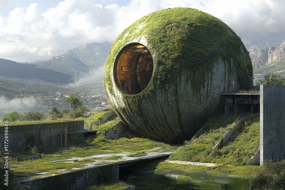 Overgrown Spherical Structure in Mountain Valley Overgrown Spherical Structure in Mountain Valley