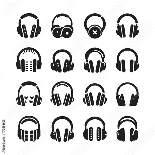 Headphones icons set silhouette vector. Modern headphone silhouette vector art on a White Background