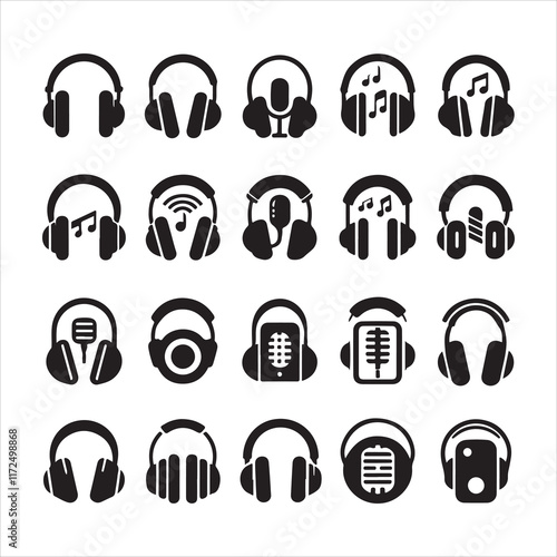 Headphones icons set silhouette vector. Modern headphone silhouette vector art on a White Background